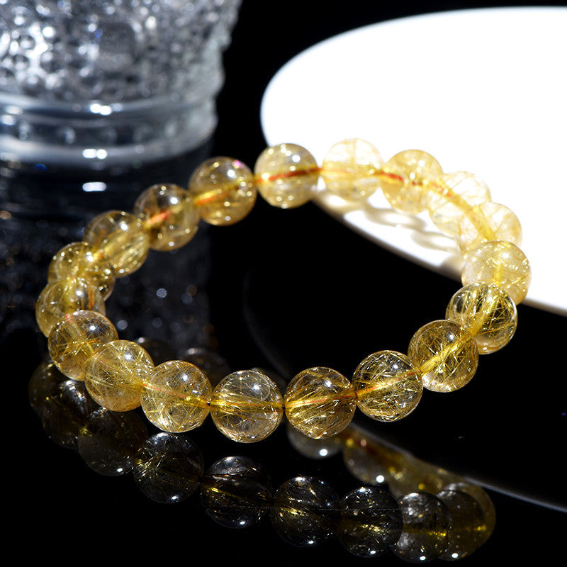Jiuya Crystal Natural Golden Rutile Quartz Round Bead Bracelet Yellow Rutile Quartz Loose Beads Bracelet Matching Beads Factory Direct Sale
