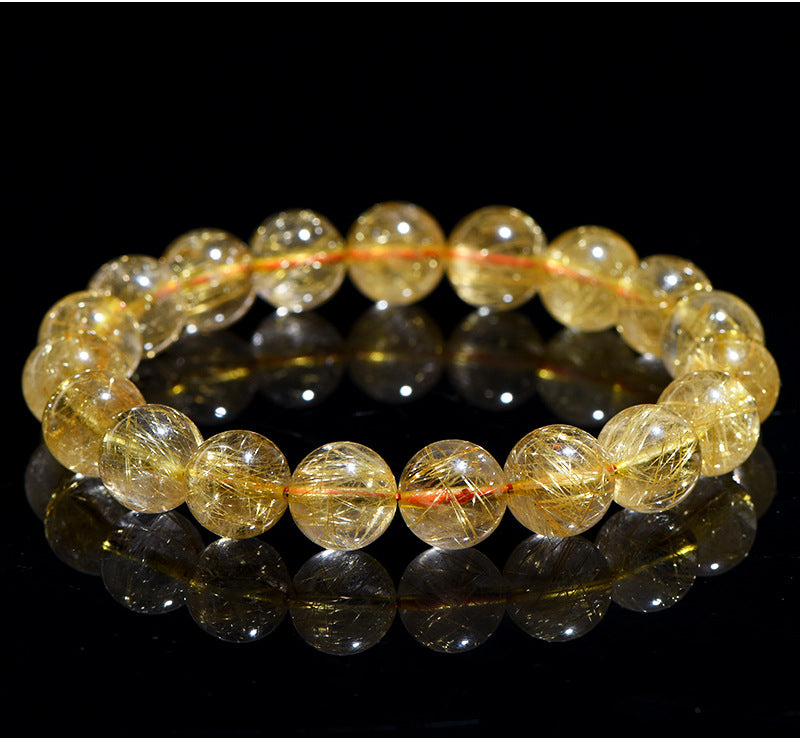Jiuya Crystal Natural Golden Rutile Quartz Round Bead Bracelet Yellow Rutile Quartz Loose Beads Bracelet Matching Beads Factory Direct Sale