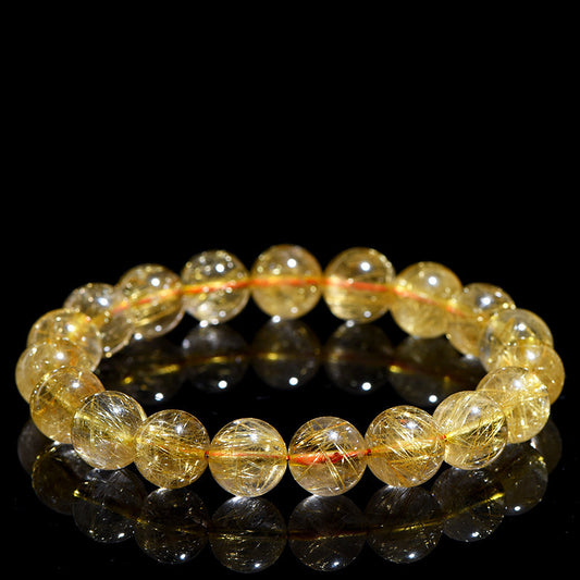 Jiuya Crystal Natural Golden Rutile Quartz Round Bead Bracelet Yellow Rutile Quartz Loose Beads Bracelet Matching Beads Factory Direct Sale